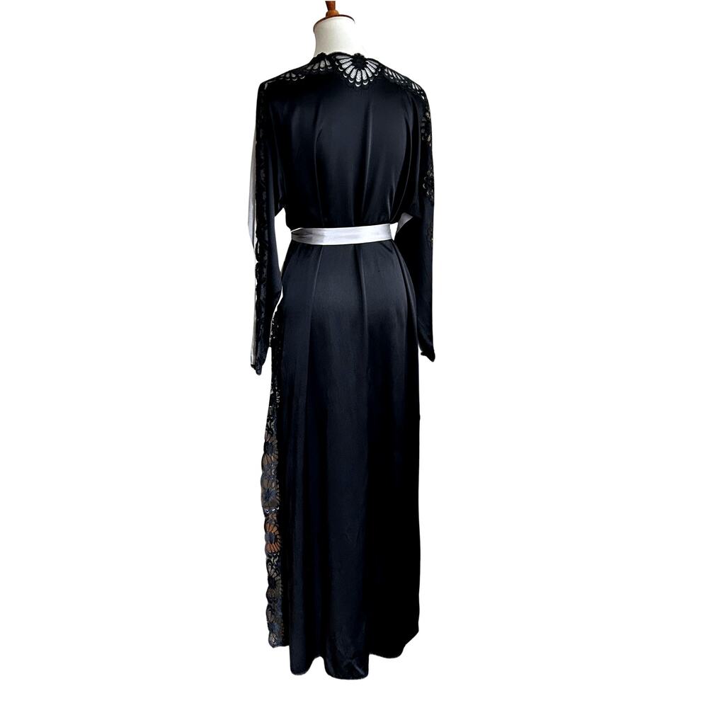 Vintage Fernando Sanchez Silk Lace Robe Pewter Gray Black - Picture 3 of 10